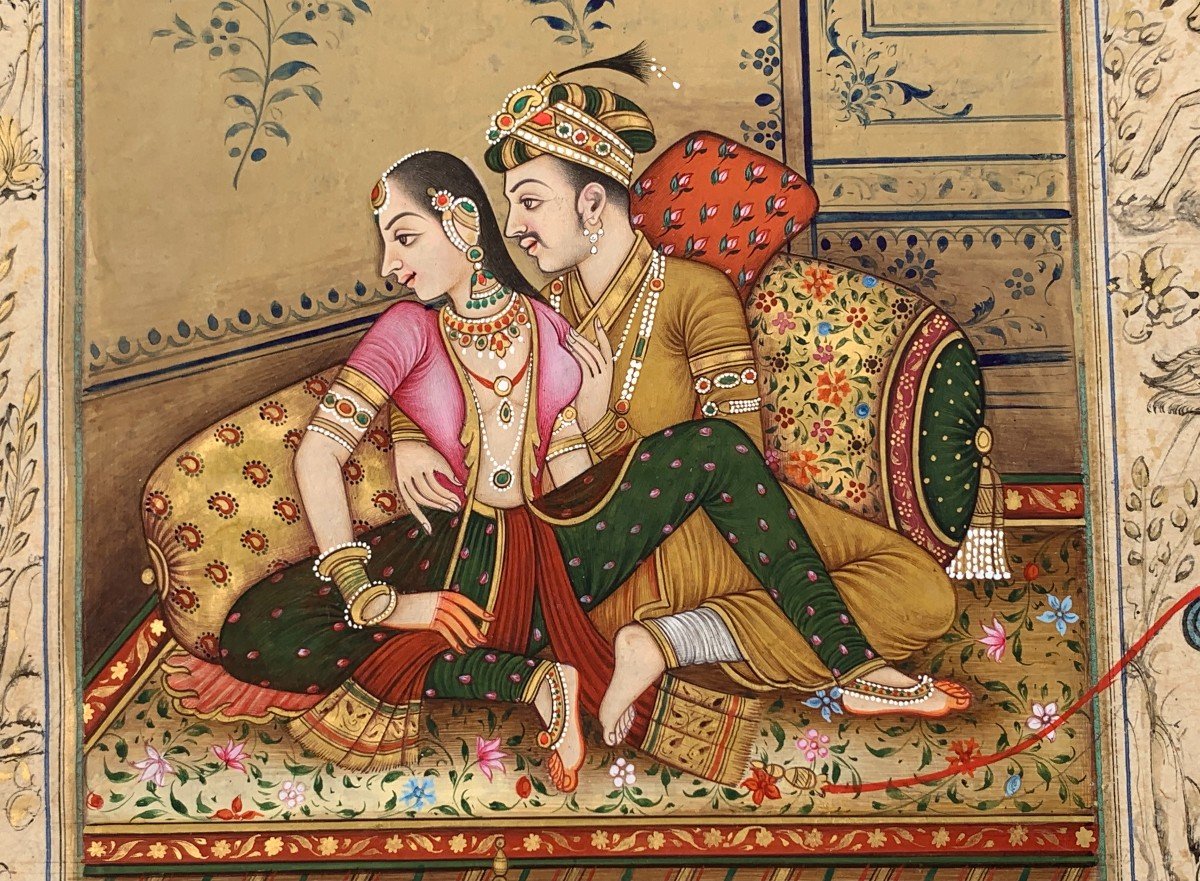 Collection 5 Miniatures Indiennes Mogholes peintes à la main et or-photo-6