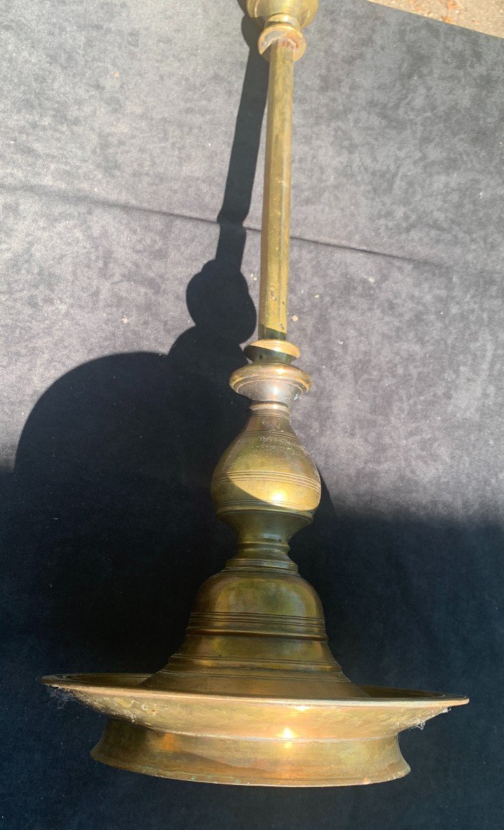 Très grande 85cm lampe huile bronze Inde XVIIIe-photo-8