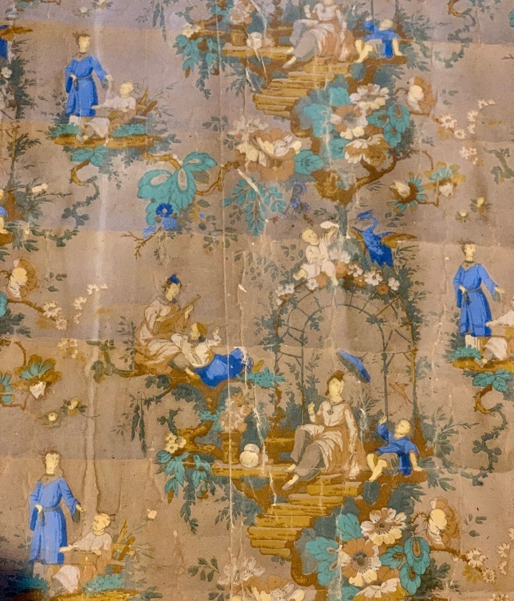 XVIIIe rare lé papier peint Chinois JB Pillement ép Louis XV-photo-3