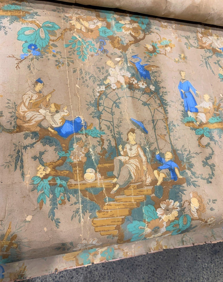 XVIIIe superbe lé papier peint Chinois JB Pillement ép Louis XV-photo-1