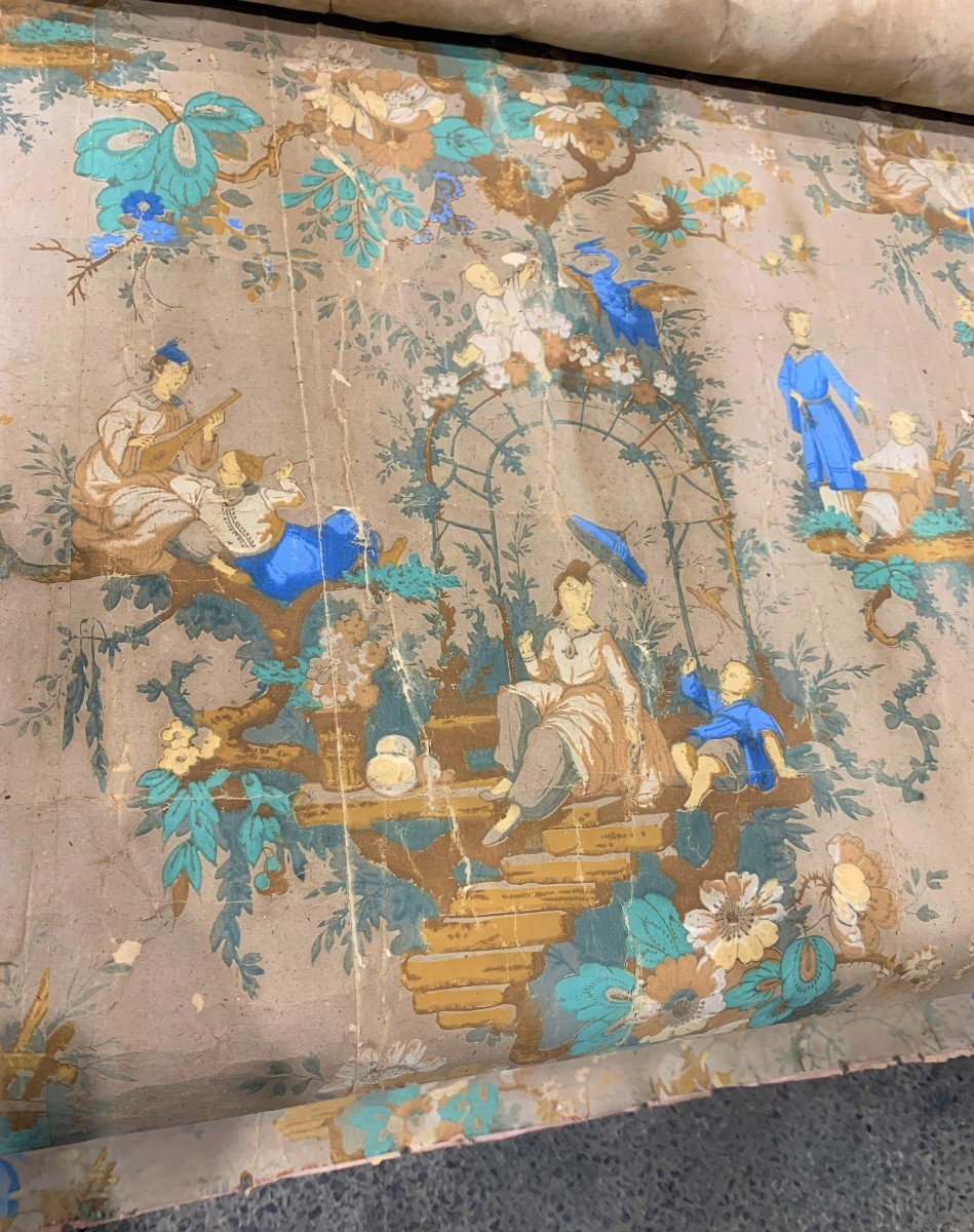 XVIIIe rare lé papier peint Chinois JB Pillement ép Louis XV-photo-1