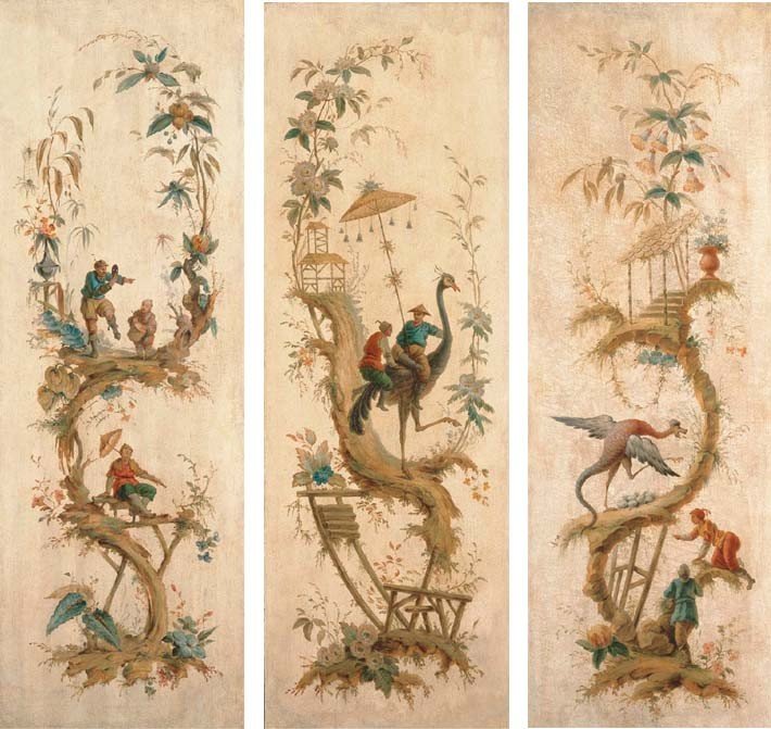XVIIIe rare lé papier peint Chinois JB Pillement ép Louis XV-photo-7