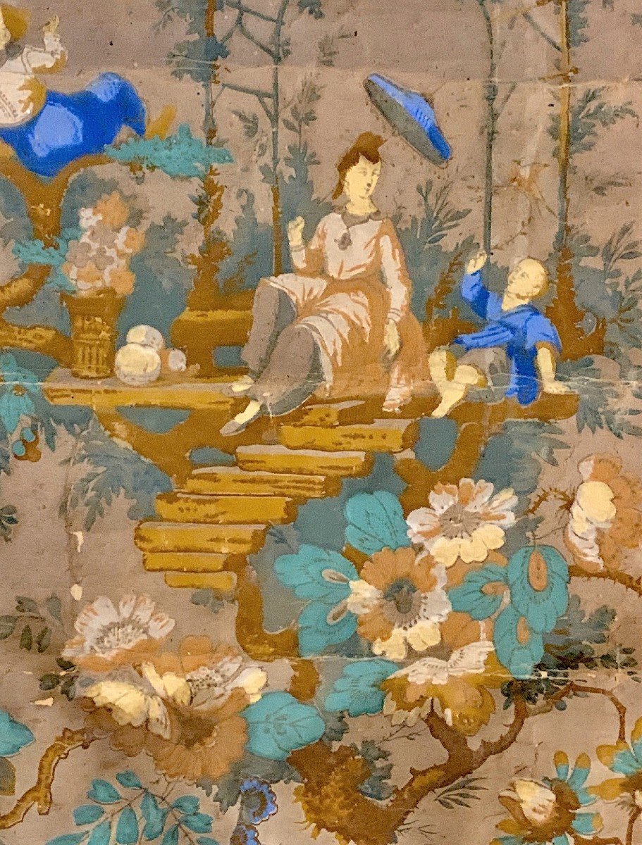 XVIIIe rare lé papier peint Chinois JB Pillement ép Louis XV