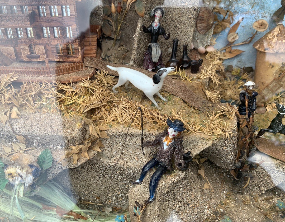 18th Cty Nevers Large Spun Glass Pastoral Diorama-photo-3