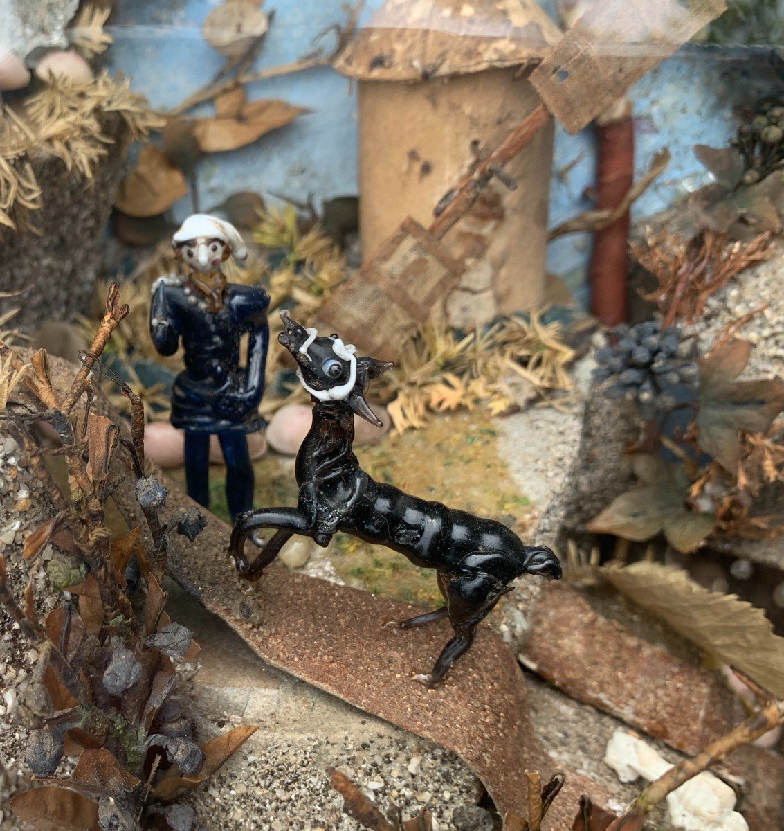 18th Cty Nevers Large Spun Glass Pastoral Diorama-photo-2