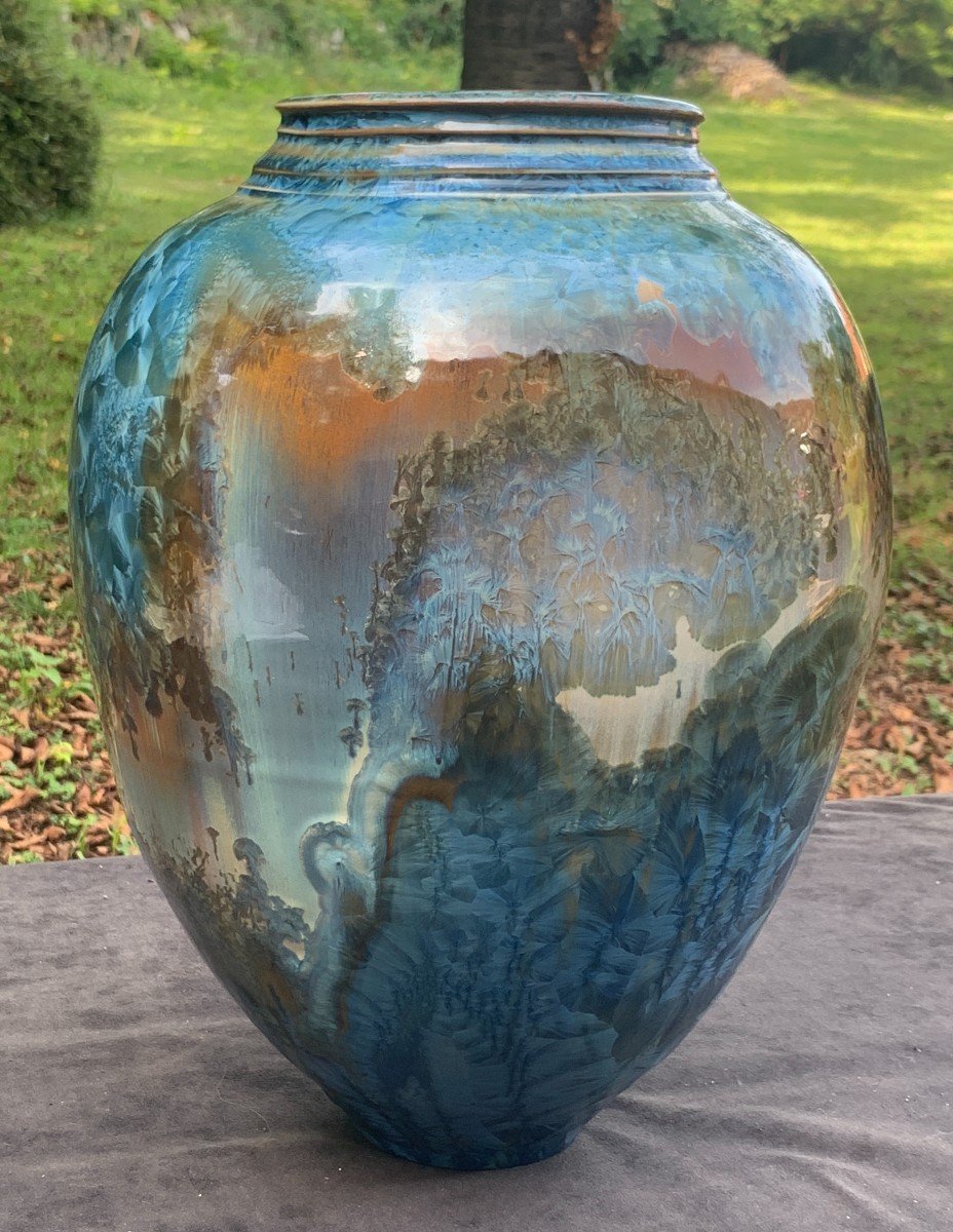 Very Large Ceramic Vase With Crystalizations Mathieu Lievois-photo-2