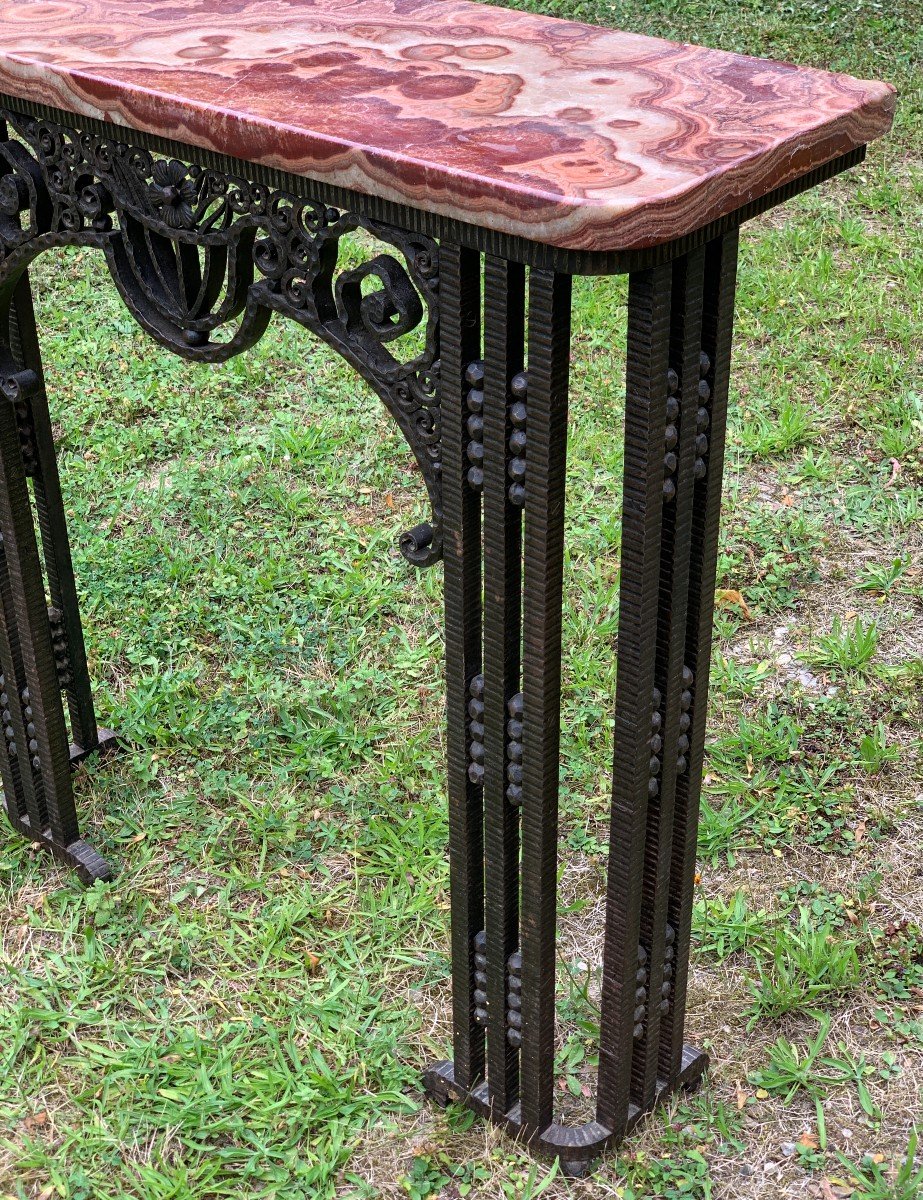 Art Deco  Wrought Iron Wall Console Attributed To Edgar Brandt-photo-3