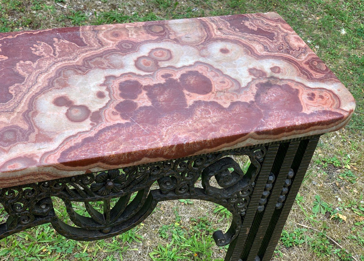 Art Deco  Wrought Iron Wall Console Attributed To Edgar Brandt-photo-4