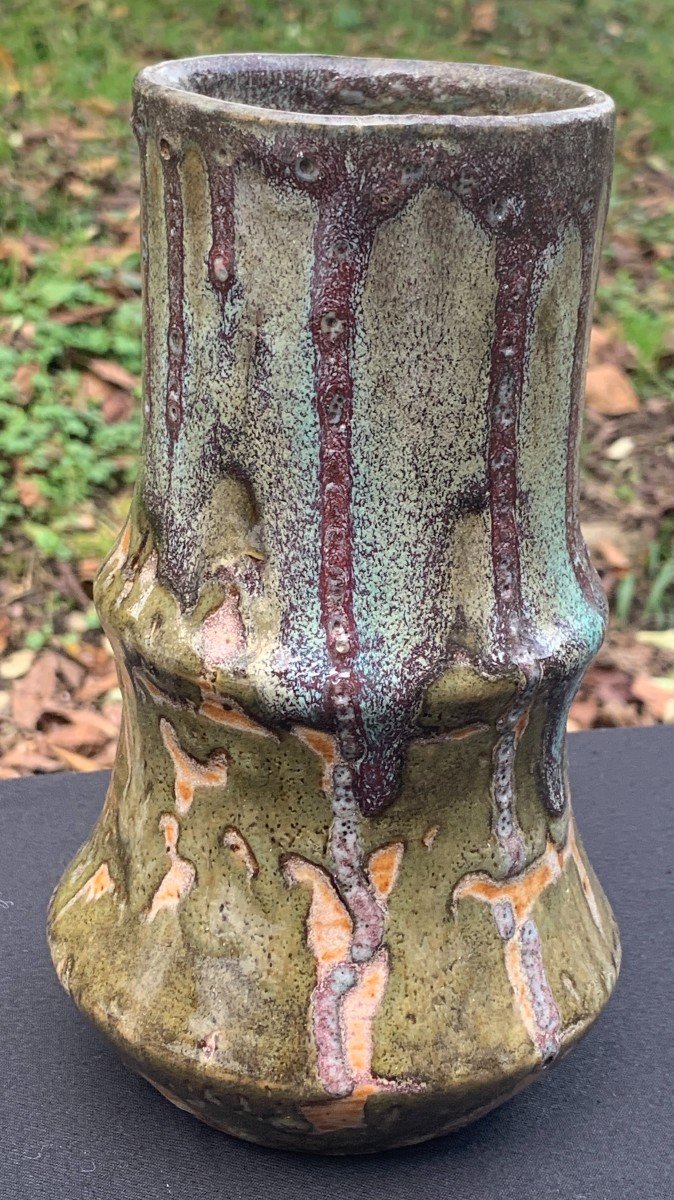 Eugène Lion Sandstone With Drips Vase, Signed-photo-2