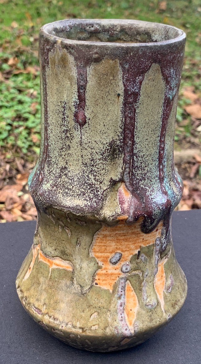 Eugène Lion Sandstone With Drips Vase, Signed-photo-4