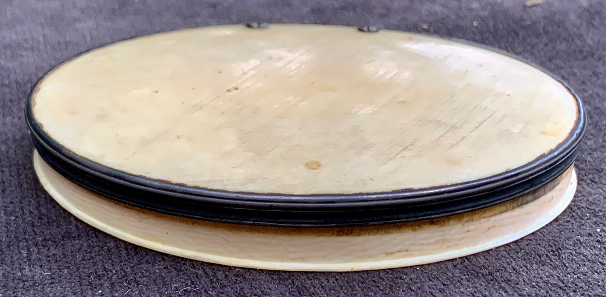 18th Century Ivory Flat Oval Box & Silver Frame