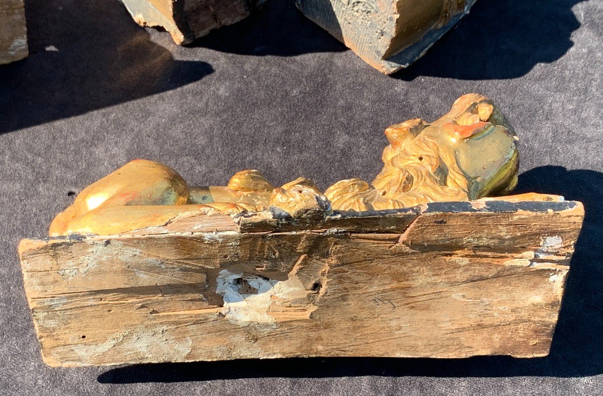 17th Century Set Of 4 Gilded Wood Lions, Cassone Feet-photo-8