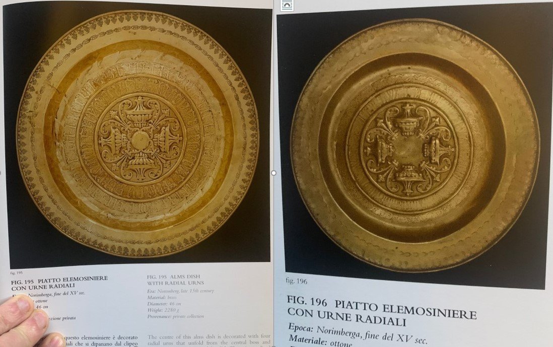 Circa 1500 Radiant Design With Lys Flowers & Urns Brass Alm Dish -photo-8