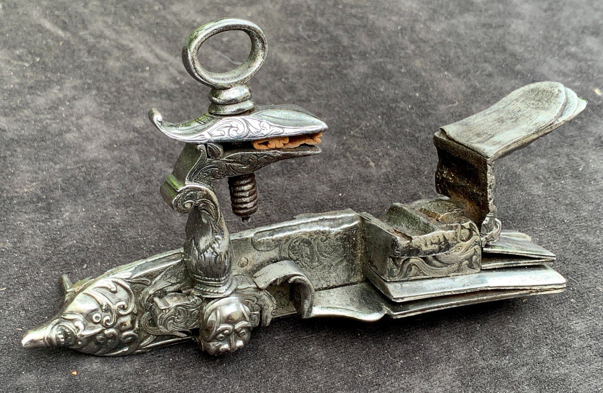 Superbe platine silex fusil fer ciselé Brescia Italie XVIIe-photo-5