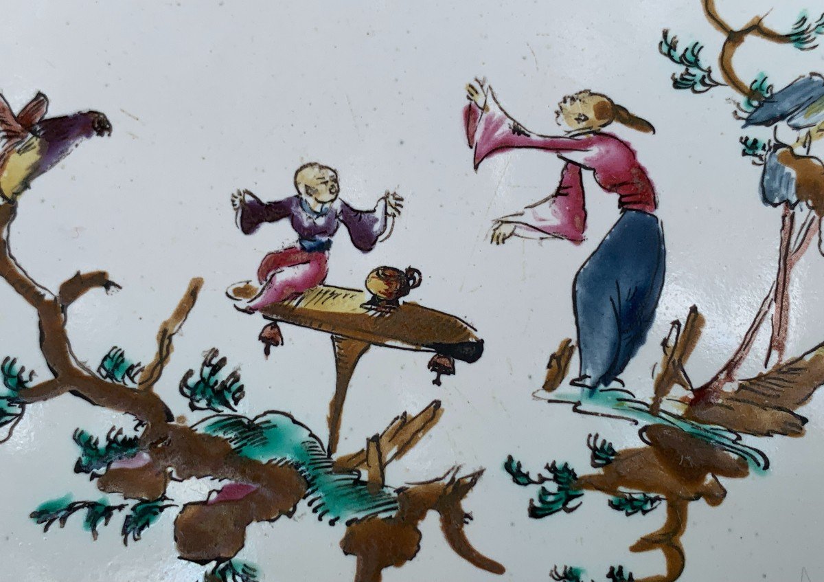 18th  Moustiers Ferrat Factory Ceramic Plate, After Jb Pillement Models-photo-1
