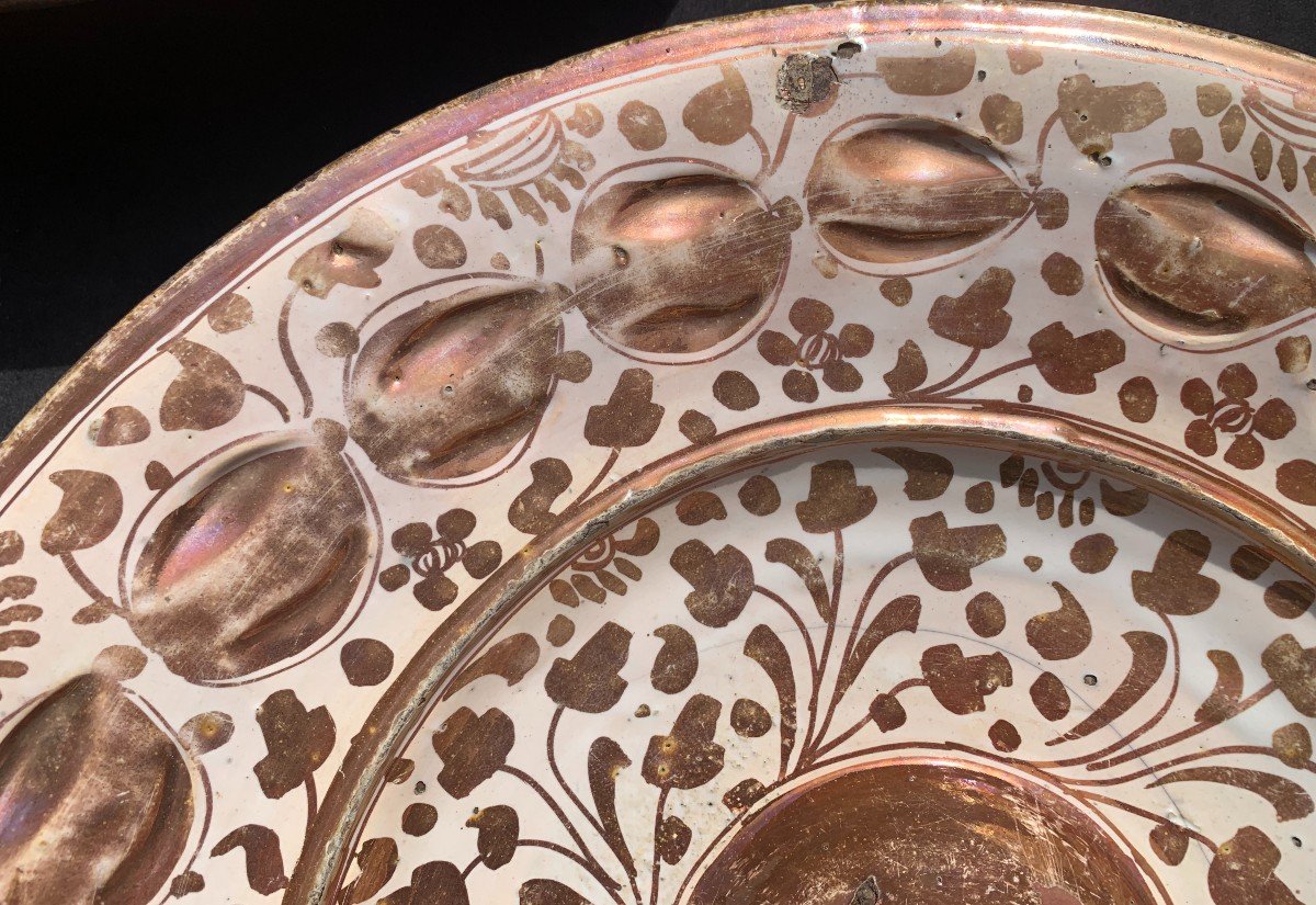  Early 17th Cty Large Hispano Moorish Luster Ceramic Dish-photo-6