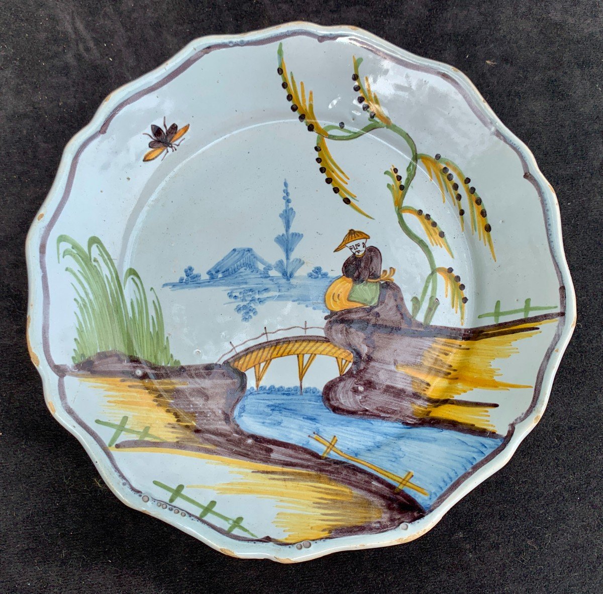  18th Cty La Rochelle Ceramic Plate Chinese Character Full Decoration