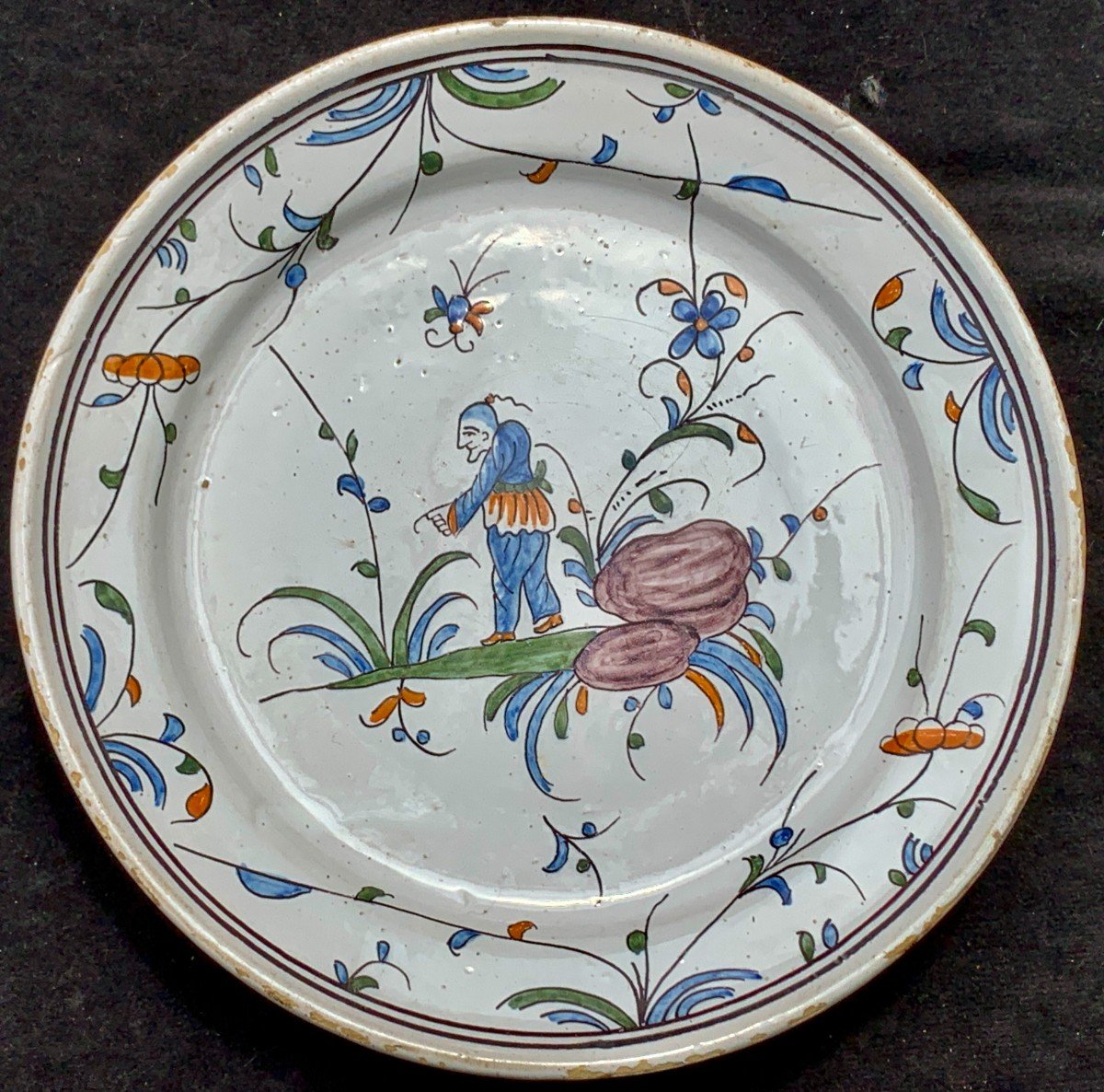 Assiette faïence XVIIIe La Tronche chinois bossu -photo-1