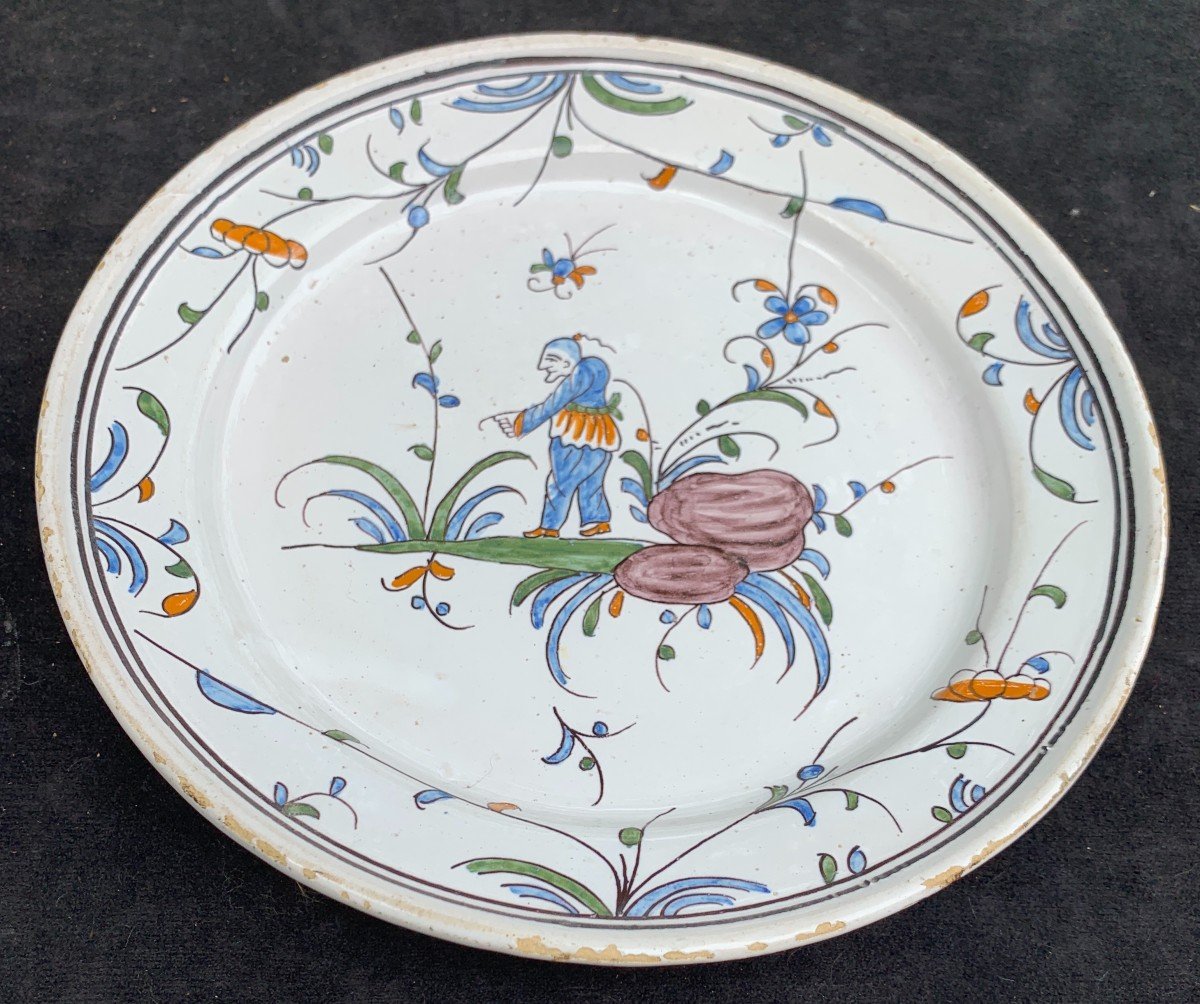 Assiette faïence XVIIIe La Tronche chinois bossu -photo-5