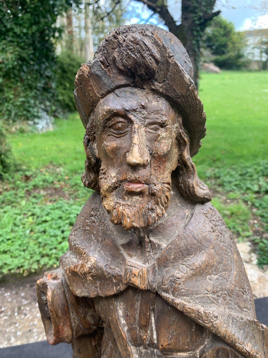 Late 15th Century Carved Wood Statue St Jacques Le Majeur / Pilgrim-photo-6