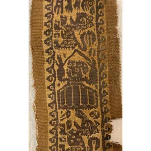 Superbe fragment tissu copte Egypte IIe - Ve s ap JC animaux & personnages L 44cm