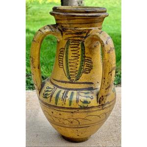 Qolla Polychrome Ceramic Vase With 3  Handles, Quallaline Tunisia 19th Cty