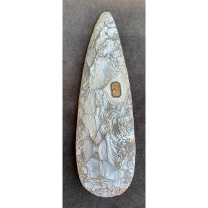 Préhistoire, Superbe hache silex taillé ép néolithique, trouvée en 1979 à Boury (Oise)