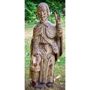 Fin XVe, Importante statue St Roch pélerin montrant ses stigmates