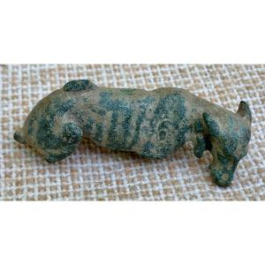 IIIe - IVe s ap JC Archéo, objet de fouille, rare bronze patine verte figurant 1 loup
