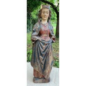 XVe s Gde statue bois polychrome Ste Catherine, Franconie (Allemagne)