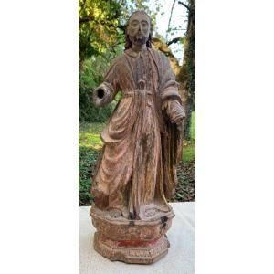 XVIIIe s Grande statue de Saint bois polychrome, travail colonial espagnol