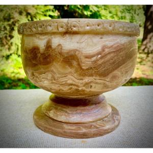 Archeoologia 1st Millennium Bc, Superb Veined Alabaster Pedestal Cup