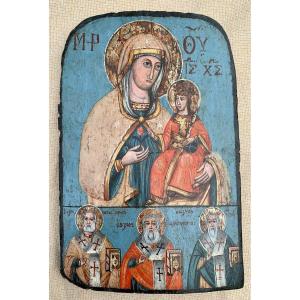 Late 18th Cty, Folk Art Orthodox Icon, Holdigitria Mother Of God 