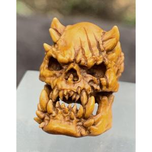 Cabinet Of Curiosities 2: Deer Antler Carved Demon Skull / Memento Mori