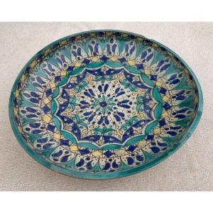 Circular Moroccan Ceramic Dish On Heel, Radiant Decoration 