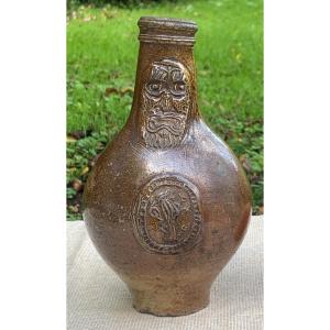 Early 17th Small Bellarmine Stoneware Salt Pitcher Called Bartmannkrug