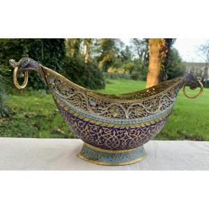 Mid 19th, Kashmir- India Very Large Enamel, Chiseled, Openwork  & Gild Kashkul