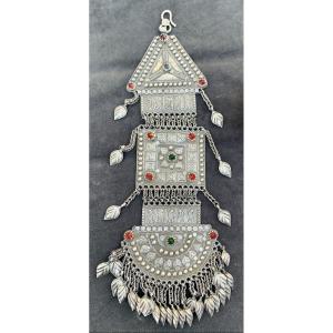 Large pendentif argent tripartite Kuchi, Pakistan ou Afghanistan 