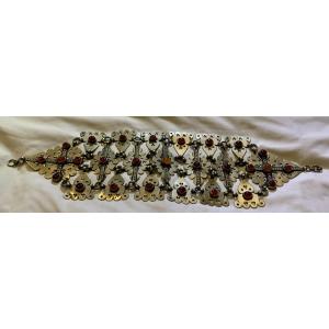 Turkmen Openwork Belt, Necklace Or Diadem, Silver & Vermeil, Carnelian Cabochons 