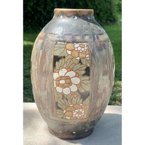 Vase grès Art déco de Charles CATTEAU, KERAMIS LA LOUVIERE Belgique vers 1920