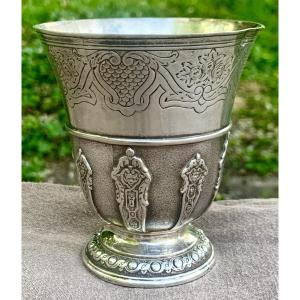 Solid Silver Regency Style Chiseled Tumbler On Pedestal With Appliques
