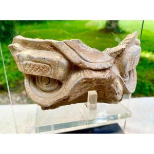 Art PRECOMBIEN, masque terre cuite aigle / rapace
