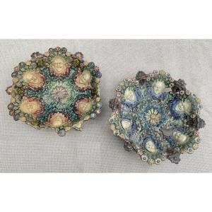 2 plats céramique relief AVON / LE PRE D'AUGE XVIIe s, suite B PALISSY