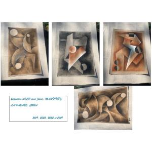 4 gds dessins post cubistes pastel frotté, sign LOCH Cuba pour Javier MARTINEZ