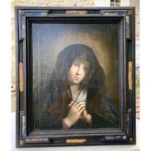 17th Italian Oil Painting On Canvas Praying Virgin From Sassoferrato (1609–1685) Workshop