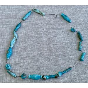 Egyptian Archaeology, Necklace With Tubular Turquoise Blue Ceramic Beads