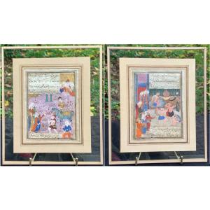 Vers 1580/1600, Ecole de Chiraz feuillet recto verso 2 miniatures persanes ép Safvide