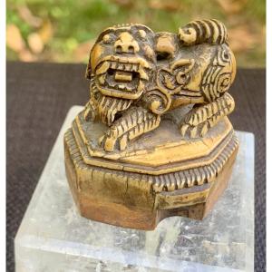 China Late 18th Or Early 19th Cty Honey Patina Ivory Seal With Dragon, Qing Dynasty