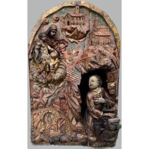 Big Wooden Carved Painted Altarpiece Late 16th Early 17th Cty