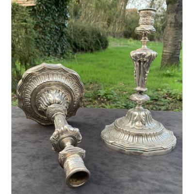 XVIIIth Cty, Nice Pair Of Silvered Carved Candles From French Transition Period (circa 1750/1760)